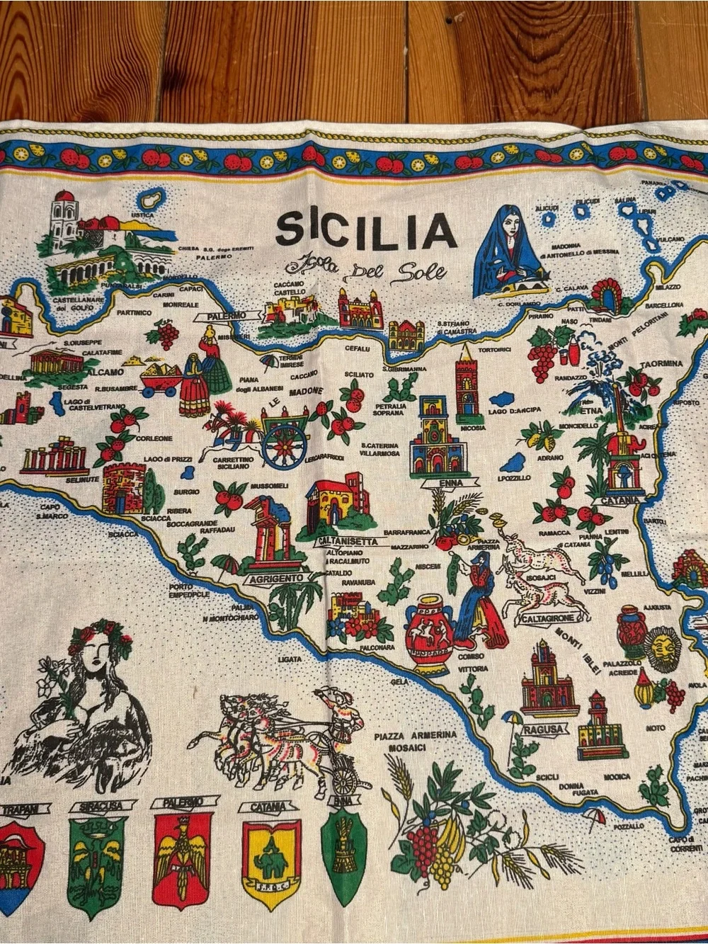 Sicilia Cotton Tea Towel Souvenir Wall Hanging Map Landmark Tapestry Italy